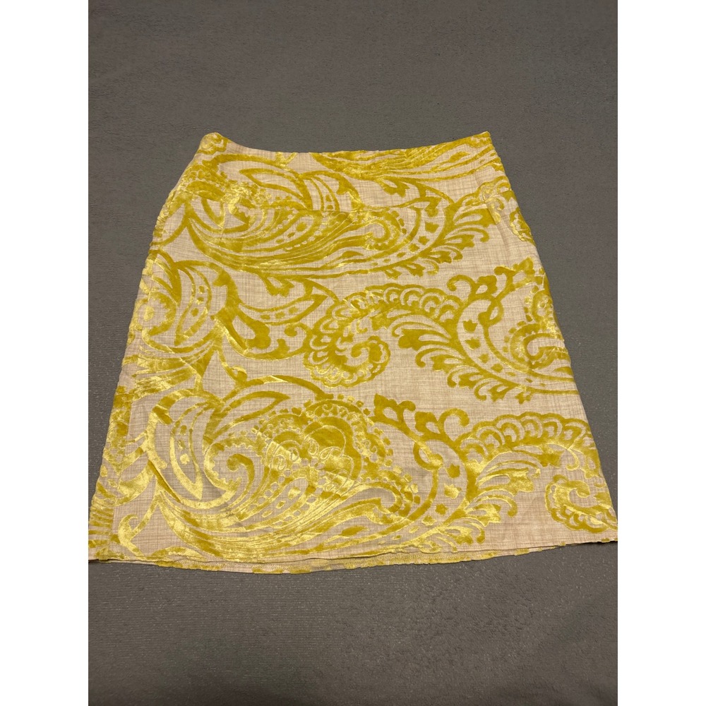 Sevier Skirts Chartreuse Yellow Velvet Paisley Burnout A-Line Skirt Custom Made